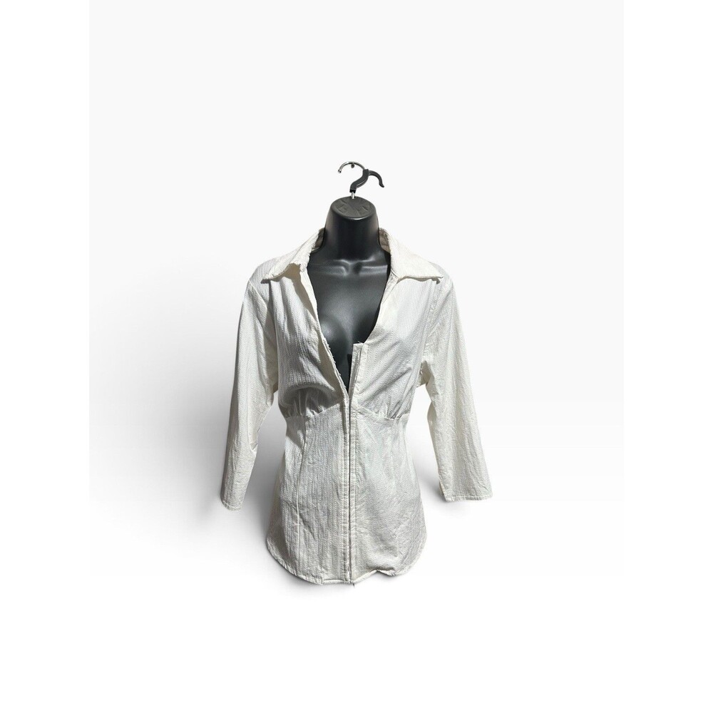 Torrid Hook & Eye White Collared Blouse Women's Large Lace Up Back Office Siren